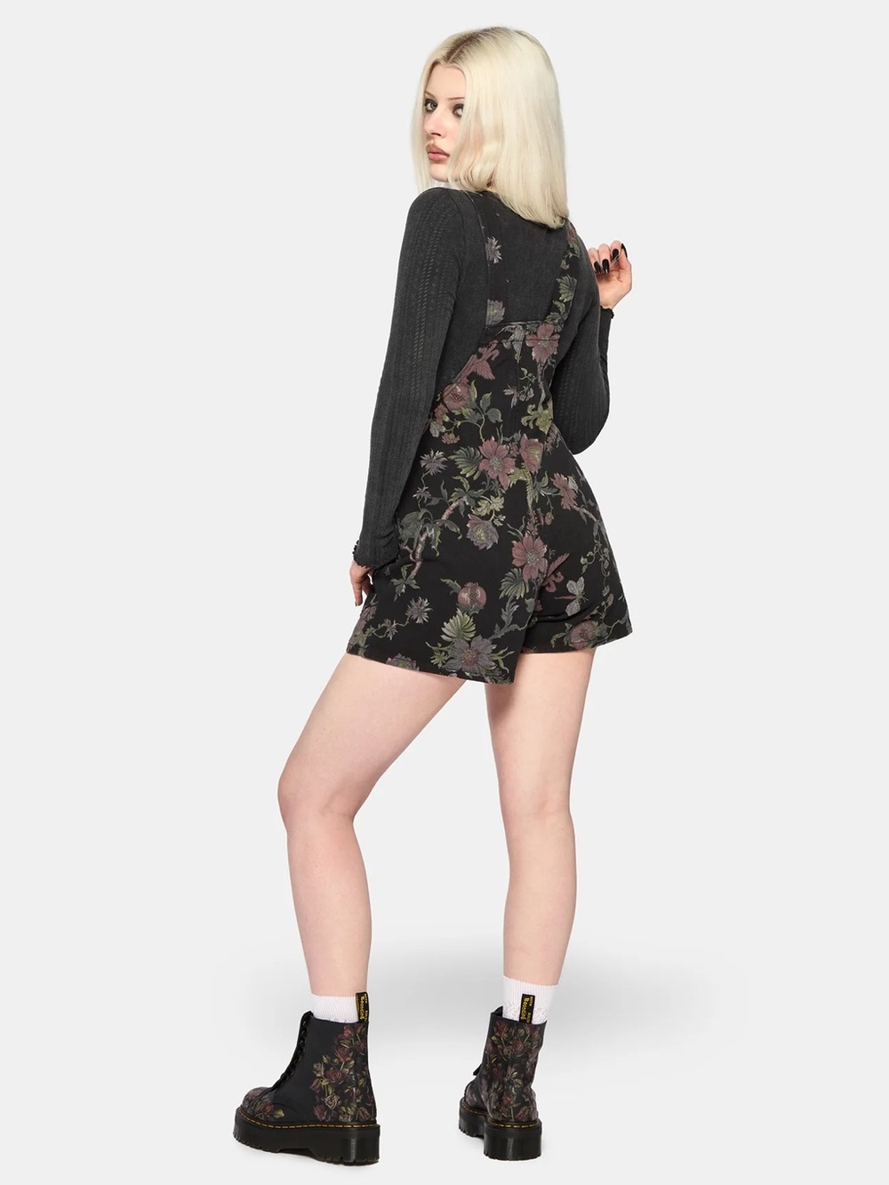 Disturbia | Poison Eden Print Denim Dungaree Short - Picture 3 of 7
